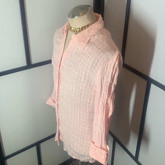 Harve Benard by Benard Holtzman Pink Sheer Linen Summer Button Down Shirt - Picture 4 of 12